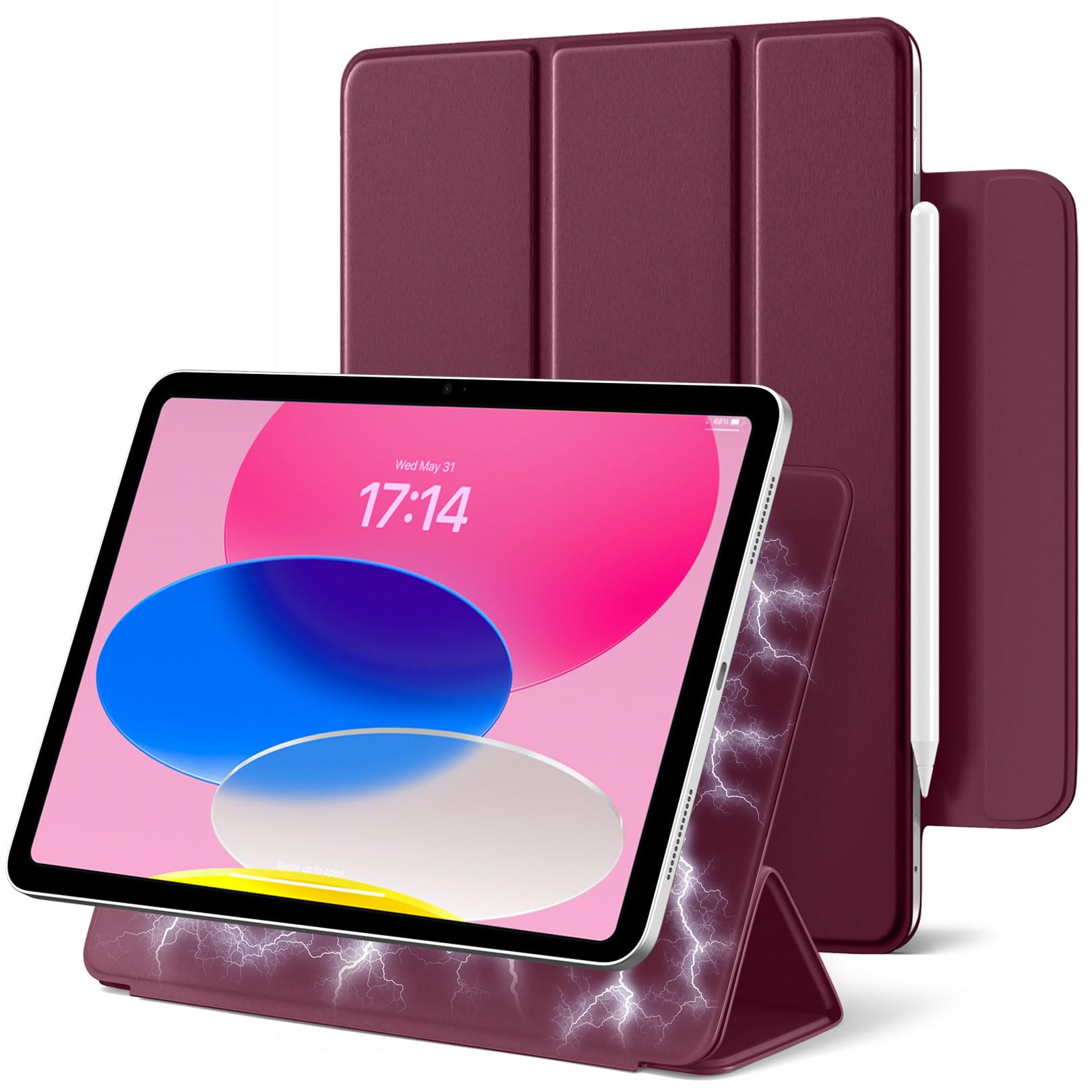 Maledan Magnetisch Hülle für iPad A16 11/10 Generation (2025 11 Zoll/ 2022 10.9 Zoll), Magnetbefestigung Schlanke Leichtgewicht Stand Schutzhülle für iPad A16, Auto Schlafen/Wachen, Weinrot