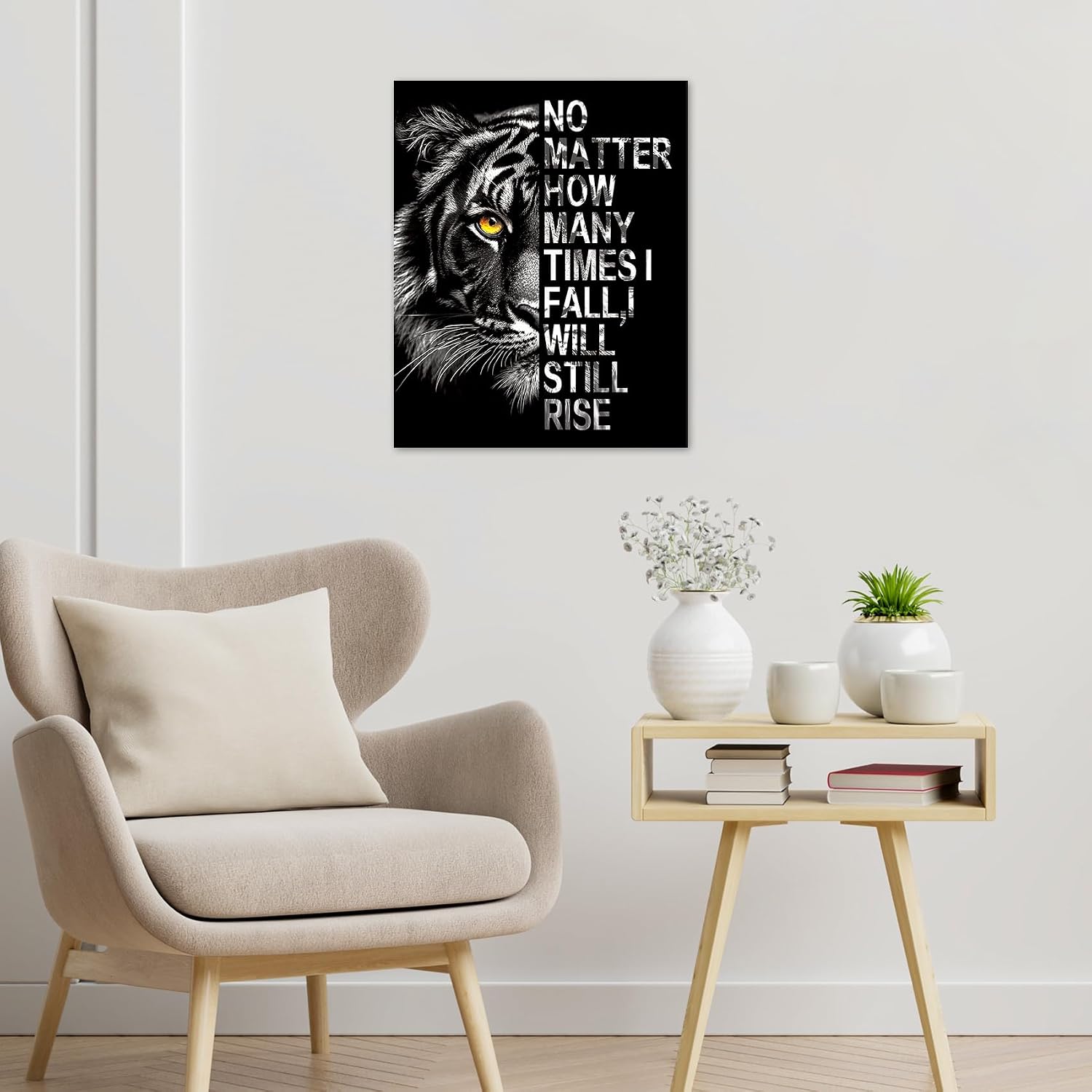 HVEST Tiger Inspirational Wall Art for Living Room,Black and White Wildlife Tiger Motivational Quotes Pictures Wall Decor Animal Canvas Wall Art for Bathroom Bedroom Office Home Decor,16L X 12W inches