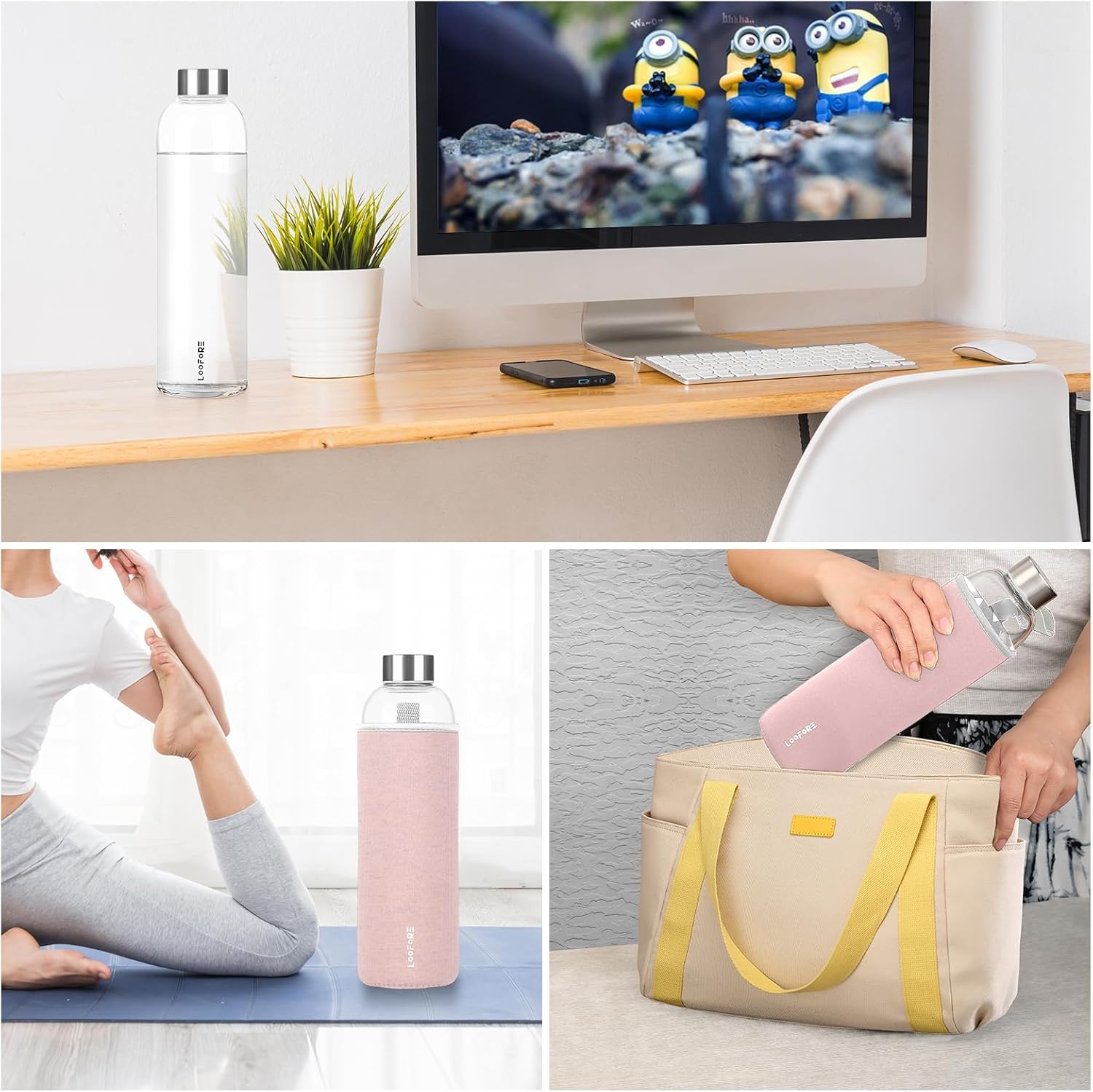 Glass Water Bottles 32 oz, 1 litre Glass Drinking Bottles with Lids, Borosilicate Large Reusable Water Bottle for School Home Office Travel Sport Yoga Gym, 1 Pack - Image 6