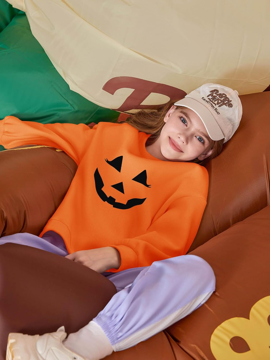 Haloumoning Girls Oversized Crewneck Sweatshirts Kids Fashion Fleece Drop Shoulder Pullover 5-14 Years