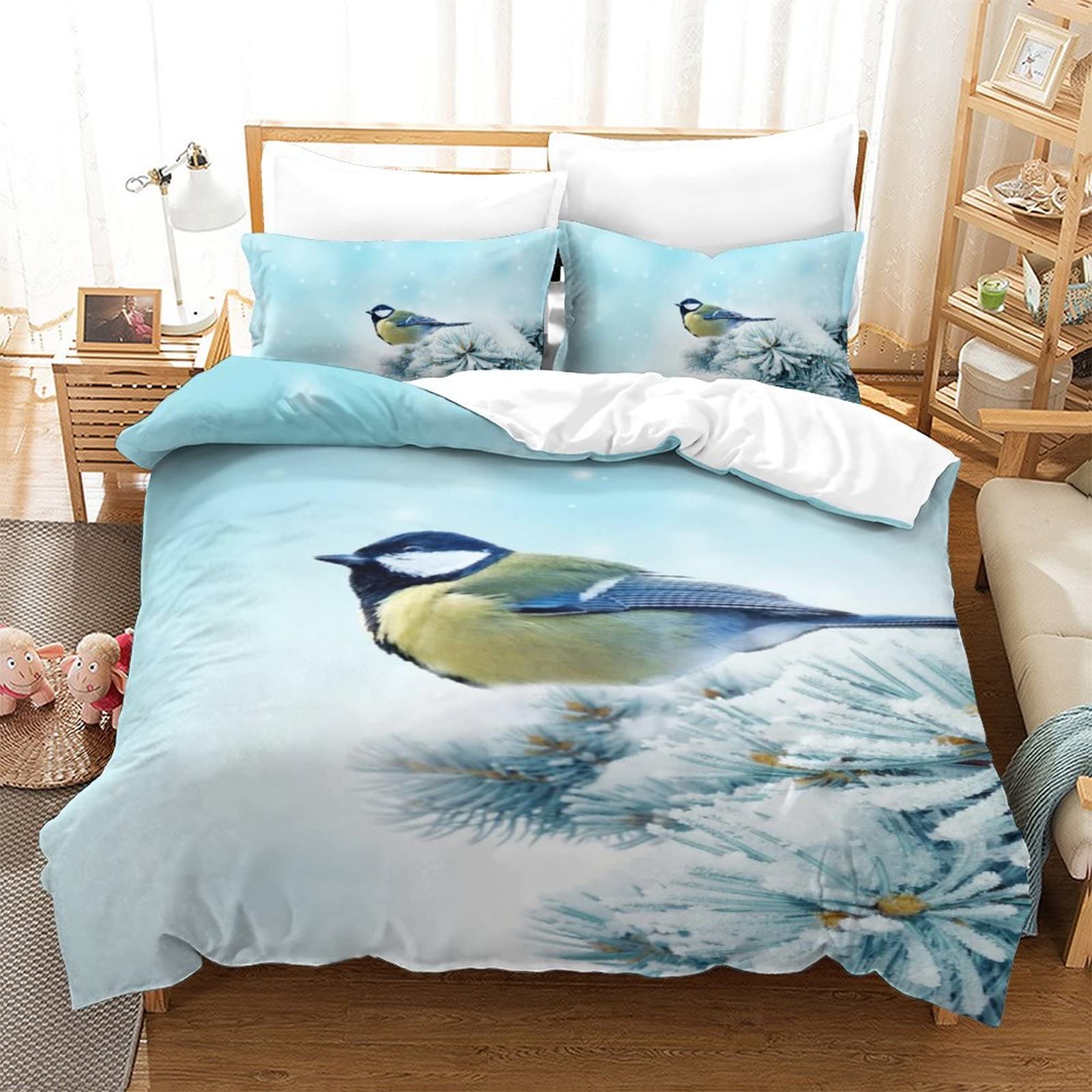 Housse de couette oiseau 3D 135x200 pour lit simple avec sa taie
