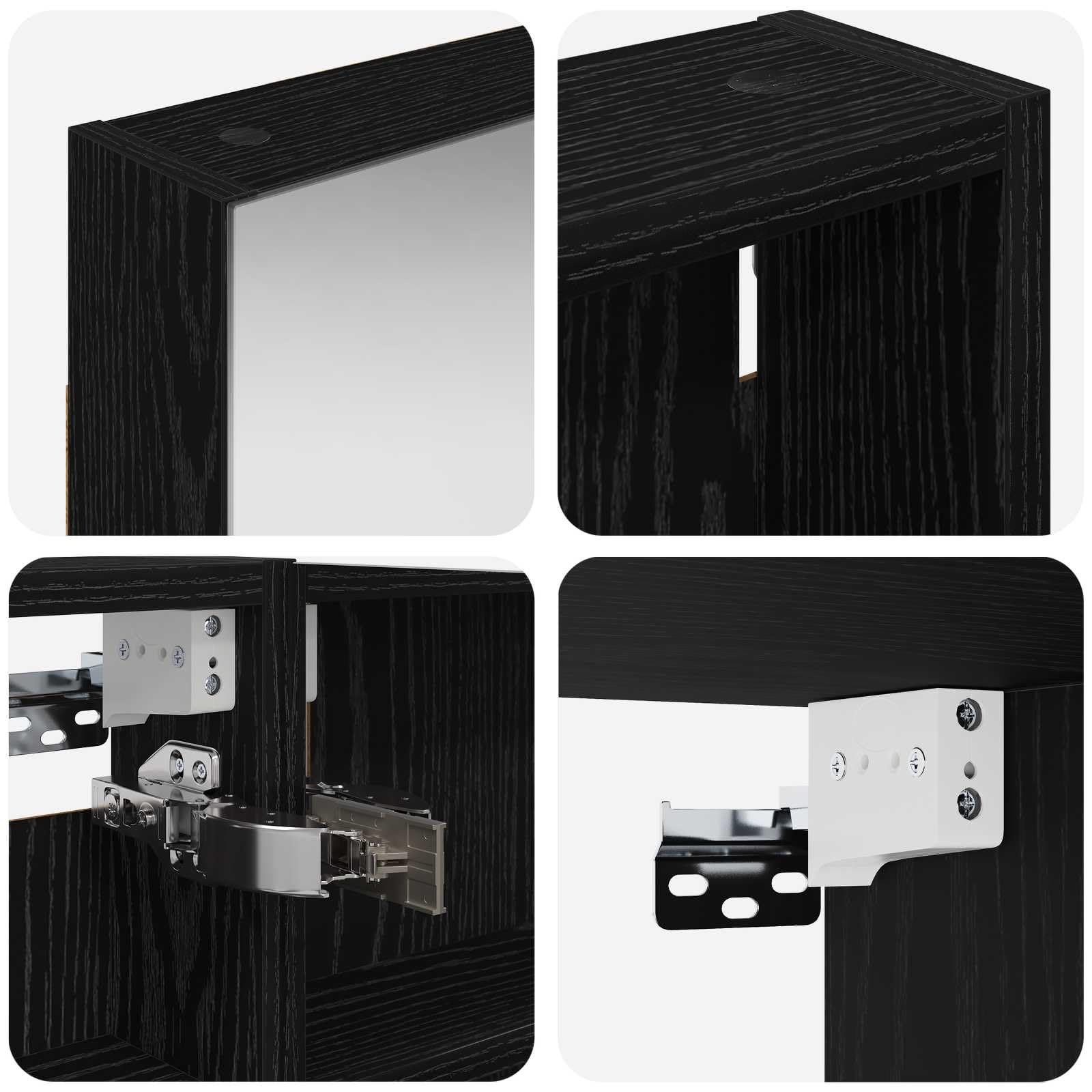 Lot de 3 armoires de salle de bain en bois - 100 x 10,5 x 60,5 cm - Montage mural - Avec éclairage LED - Miroir bidirectionnel - Espace de rangement et étagères pour meubles de salle de bain