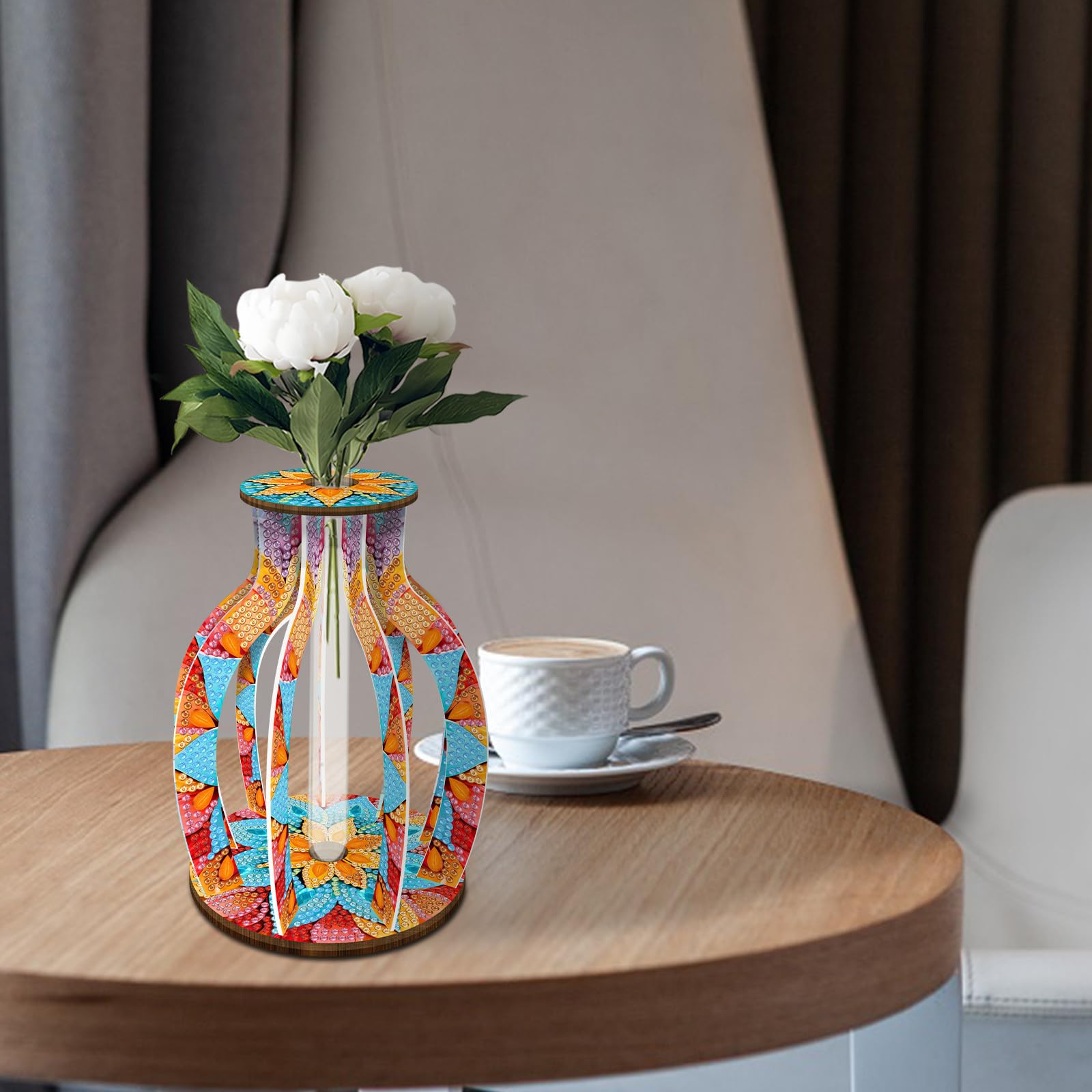 CustmArti Mandala Diamond Art Painting Reagenzglas Vase Bastelset Pappelholz Hydrokultur Pflanzen Tischdeko Blumenarrangement Handwerk Anfängerfreundlich Familie-Vier Stück Packung