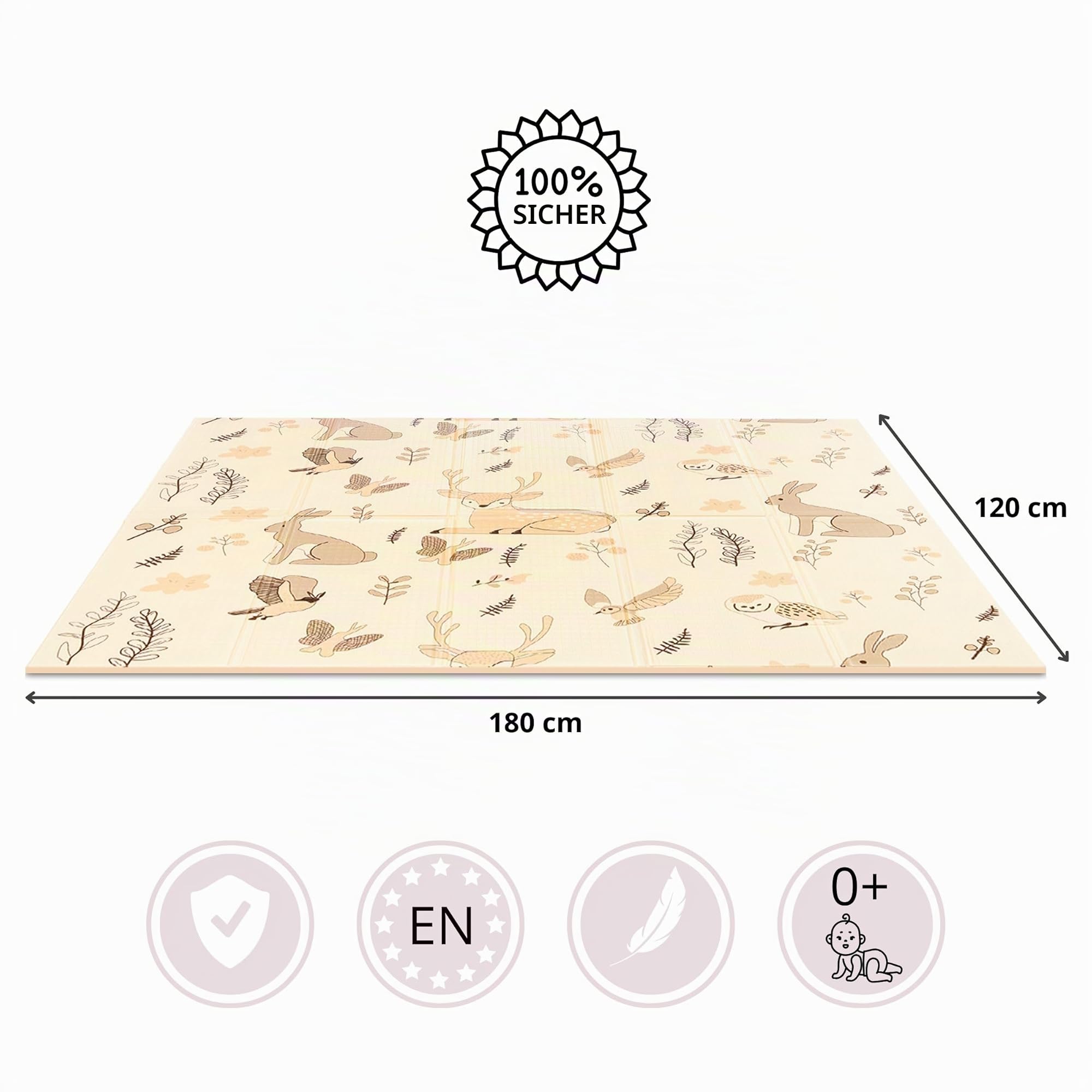 Mamabrum Schaumstoffmatte für Babys und Kleinkinder zum Krabbeln und Lernen, doppelseitige faltbare große Matte 180 x 120 x 1 cm, Matte für das Kinderzimmer, XPE-Schaumstoff für Babys (Magischer Wald