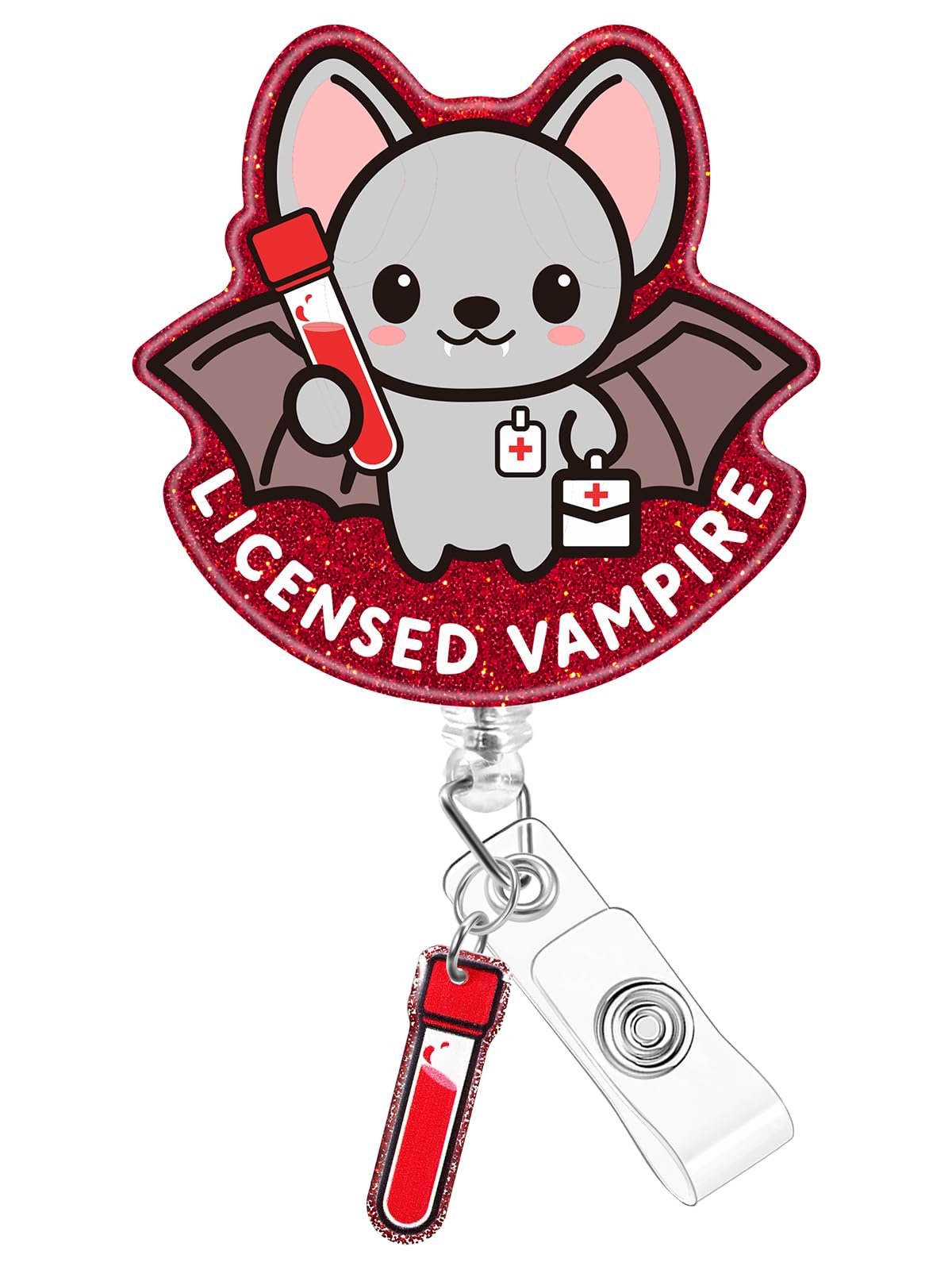 Plifal Nurse Badge Reel Holder Clip - Phlebotomist LAB Tech Vampire Blood Retractable ID Name Card Badge Reel with Charm Alligator Clip, Nurse Nursing Office Medical Worker Student Accessories Gifts