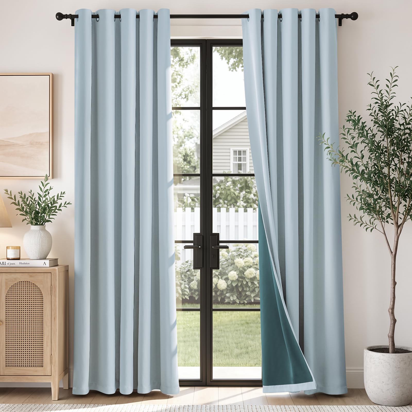 TOPICK Super Soft 100% Blackout Curtains, High-density, W66xL72, Light Blue
