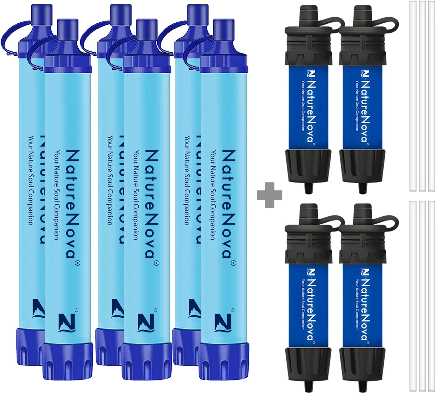 Personal Water Filter Straw Outdoor Portable Filtration (6pack) with Mini Water Filter Portable Emergency Water Filtration（blue, 4pack)