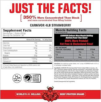 MuscleMeds Carnivor Beef Protein Isolate Powder, Strawberry, 56 Servings, 3.9 Pound (Pack of 1)