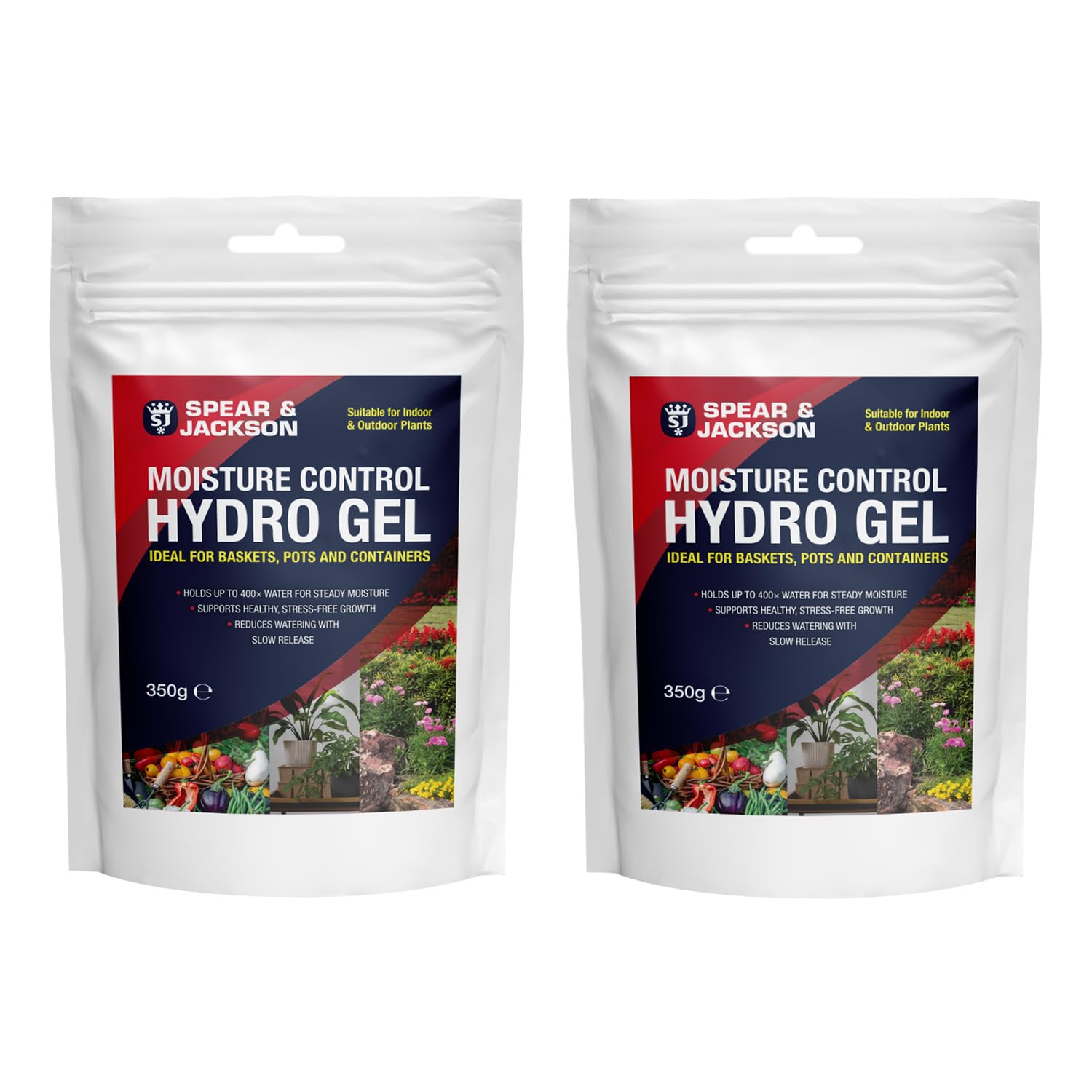 Spear & Jackson Moisture Control Hydro Gel Water Retaining Crystals, 2 x 350g, Slow Release, 400x Absorption, for Pots, Baskets and Garden Beds