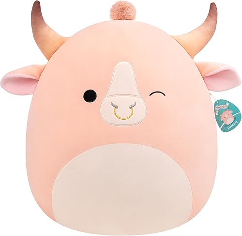 Squishmallows- Peluche de 50 cm- Howland Le Taureau Brahma de Couleur Pêche