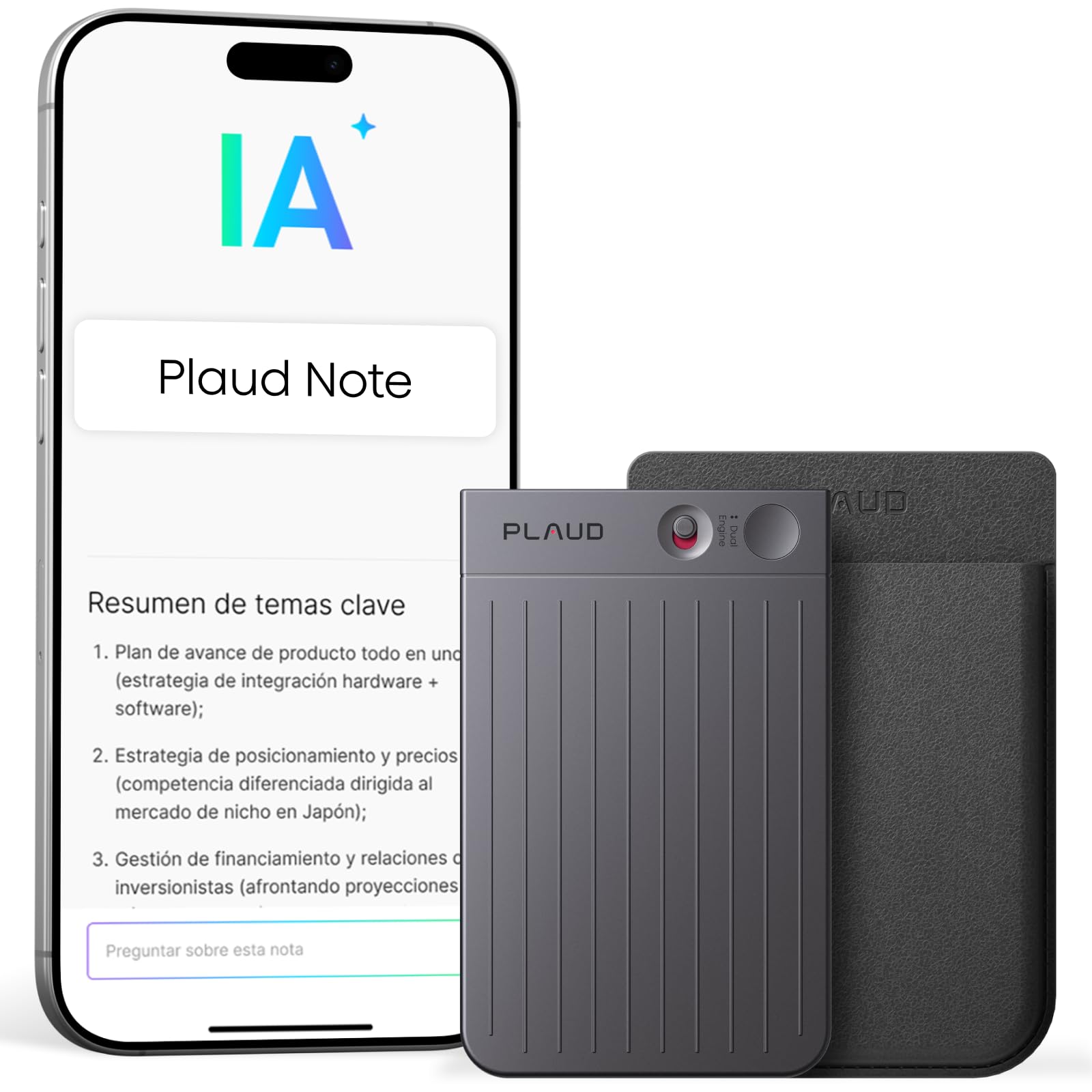 Plaud Note Grabadora de Voz IA con Funda Negra Transcribe Resume Transcripción IA, Soporta 112 Idiomas Control de Reunión con App Genial para Lección Llamada Entrevista Charlas Clases Teams | Control por App Transcripción y Resumen de IA Soporte de 112 Id