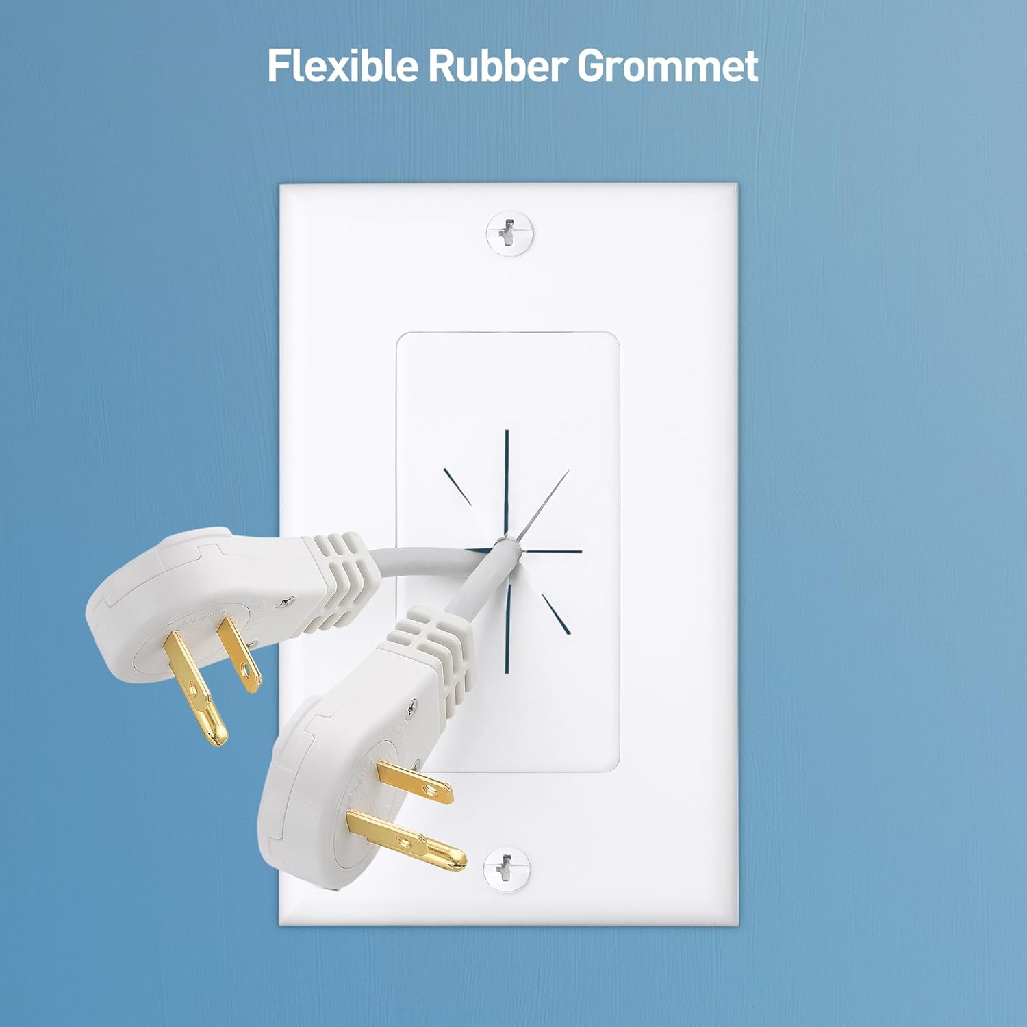 Cable Matters 2-Pack 1-Gang Wall Cable Pass Through, Cable Wall Plate with Flexible Rubber Grommet, Cord Hiding/Management Solution for Home and Office, White