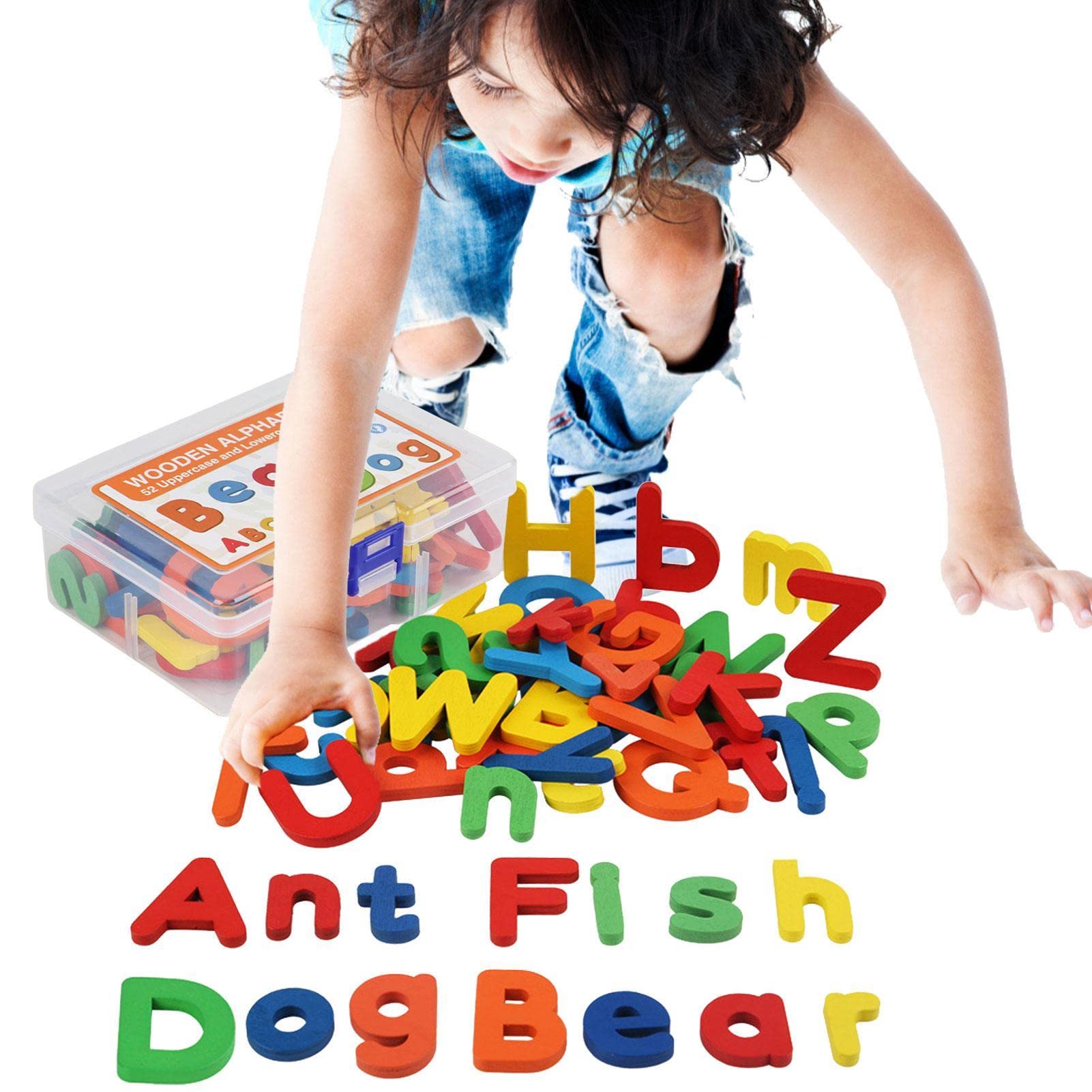 English Letter Block - Wooden Abc Letter Learning - Alphabet Learning Puzzles For Kids, Montessori Preschool Educational Toys Gift For Boys Girls Age 3+