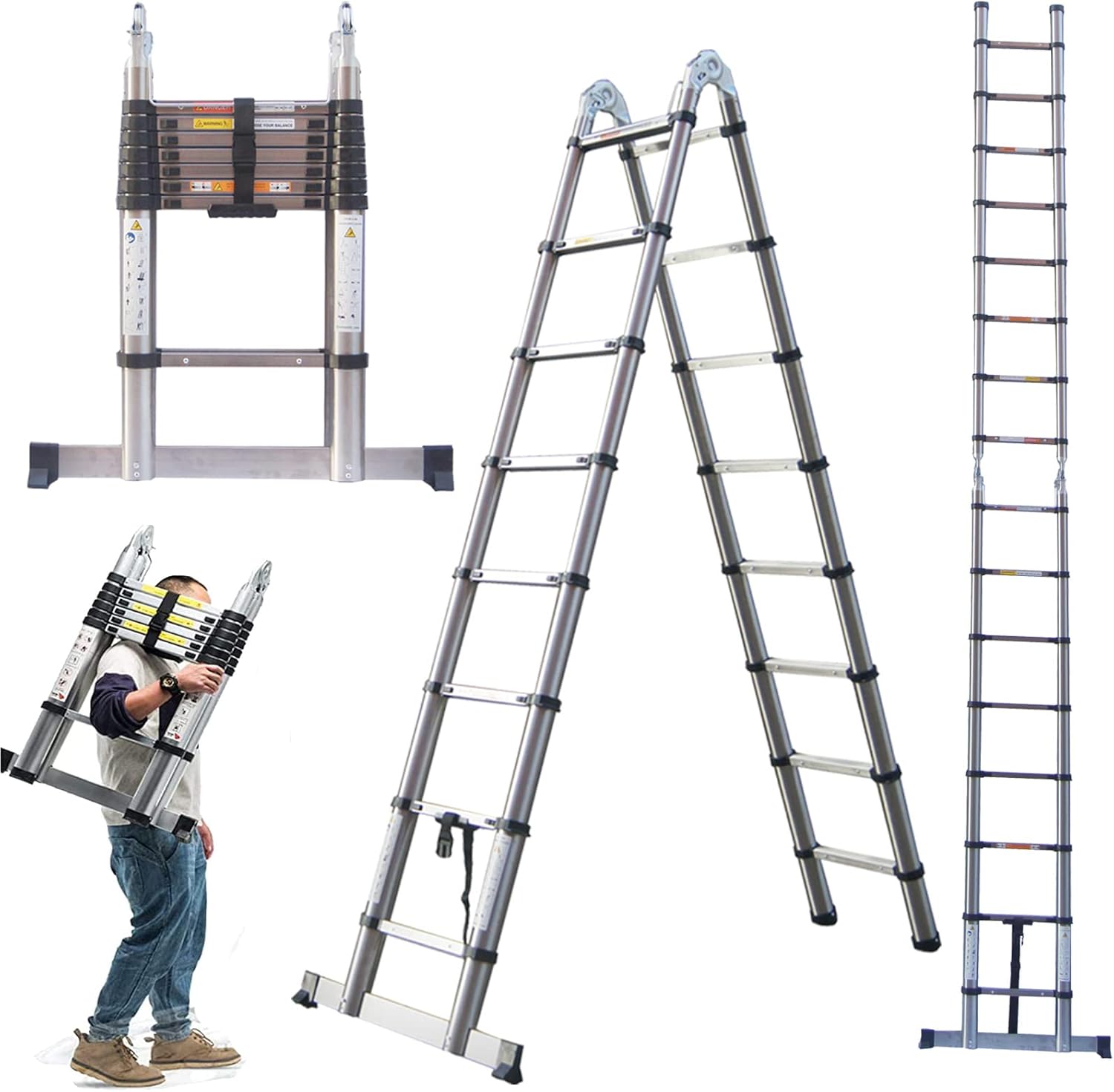16.4FT/ 5M Telescopic Garden Ladder Extendable Ladders Telescopic Loft Ladder, MultiPurpose