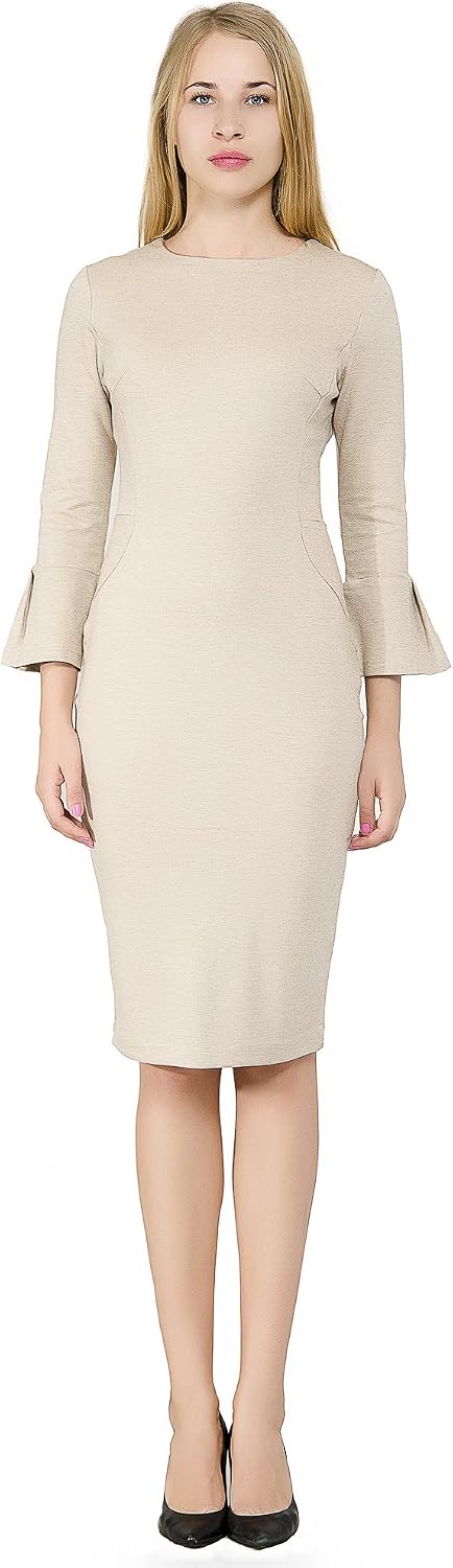 Marycrafts Womens Flounce Bell Sleeve Office Work Casual Pencil Dress