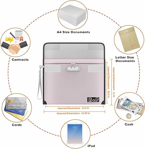 Miniatura 5 de BALAPERI - Bolsa de dinero ignífuga con candado, aislamiento térmico de 4200 , bolsa impermeable con cremallera, bolsa de documentos ignífuga para