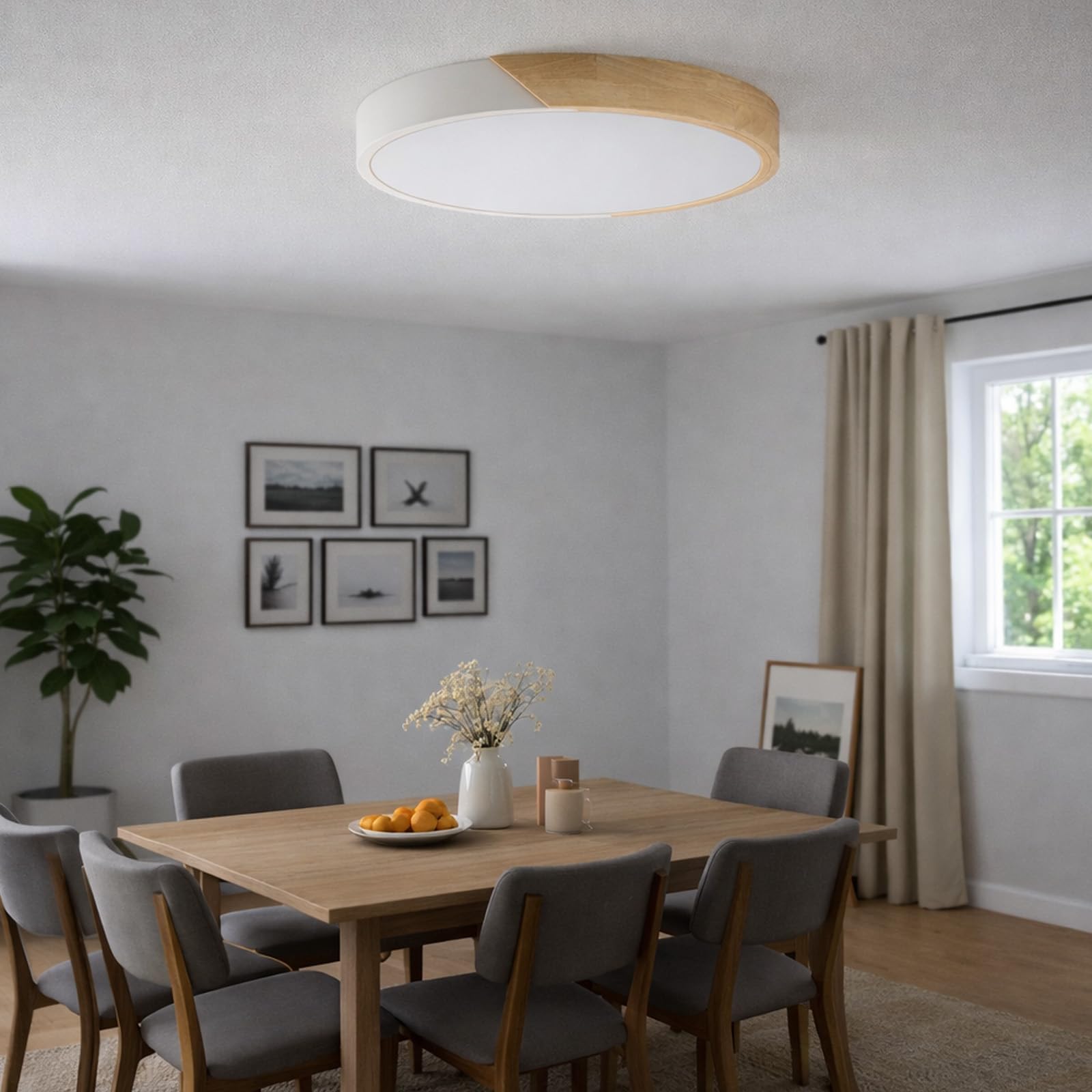 Alpinaluz Plafón LED de Techo Ø40 cm – Metal Blanco y Madera Natural – 30W con Luz Regulable CCT (3000K/4000K/6000K) – Estilo Nórdico Moderno para Salón, Comedor o Dormitorio