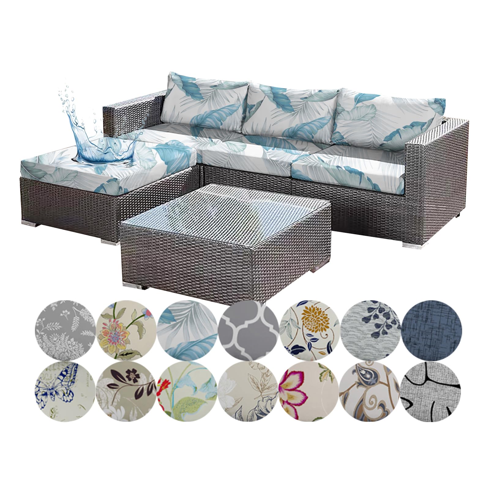 OREZAUQS Waterproof Rattan Cushion Covers, Replacement Outdoor Sofa Seat Cushion Cover, Elastic Garden Furniture Covers for Indoor Outdoor (8,S (3 PCS))