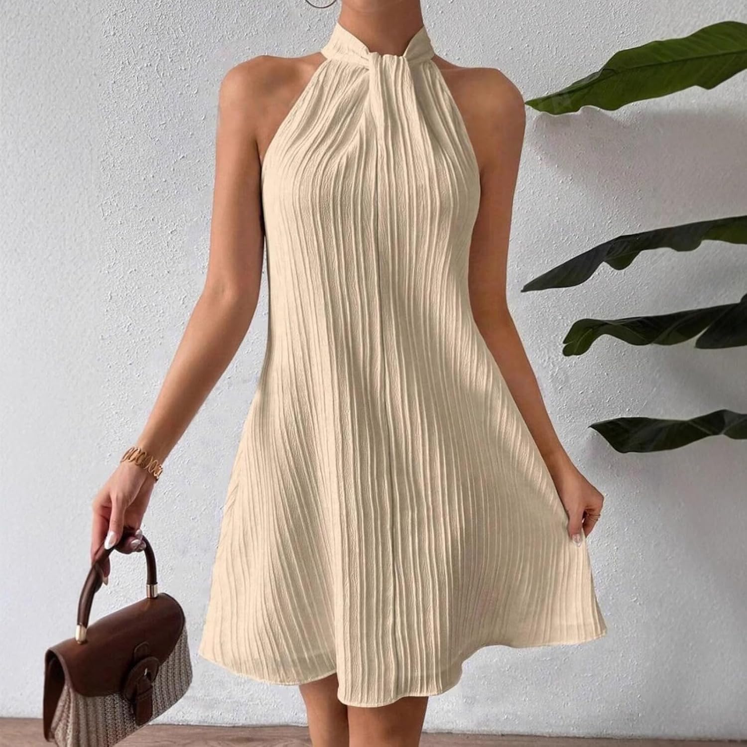 Aoleaky Women's Halter Neck Sleeveless Dress, Summer Casual Cami Dress