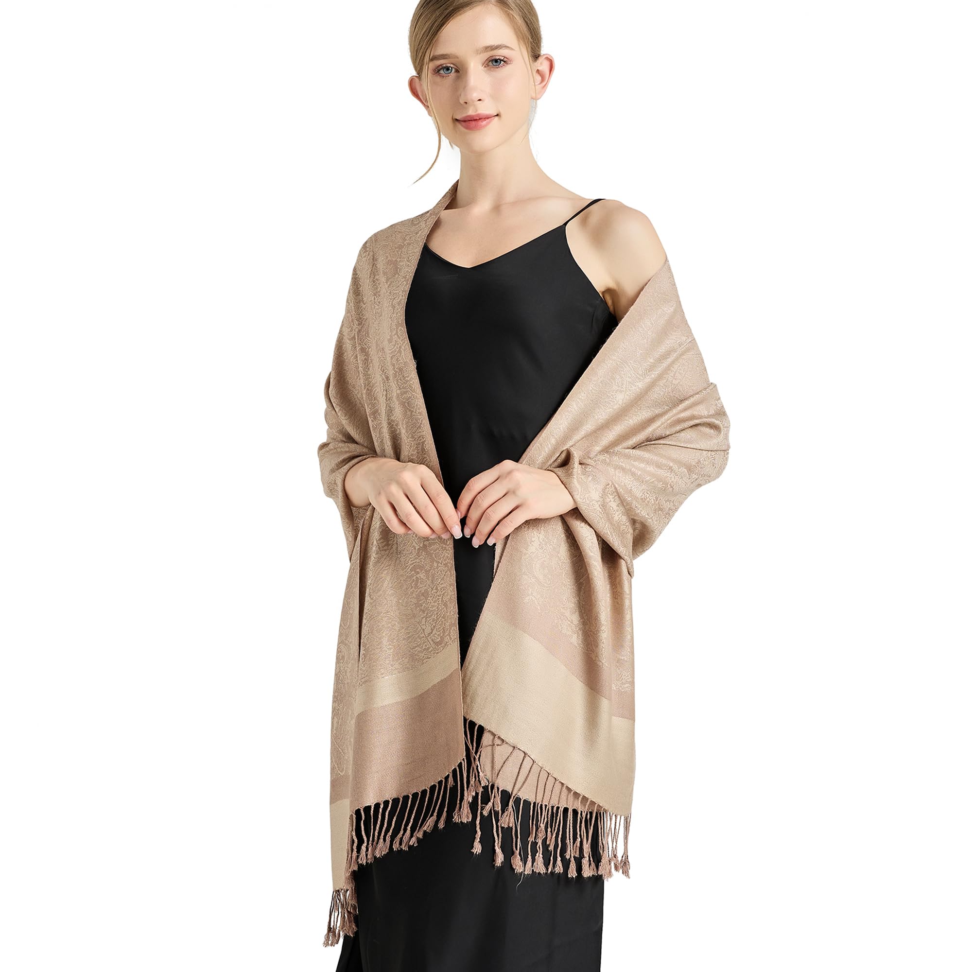 vimate Jedwabisty szal Paisley Pashmina - damski miękki dwustronny żakardowy szal paszminas do sukni wieczorowej szal podróżny