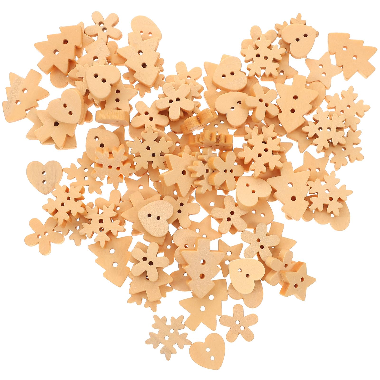 100pièces Lot De Boutons Bois Naturel Pour Noël Embellissements Artisanaux Pour Scrapbooking Et Décoration Créative