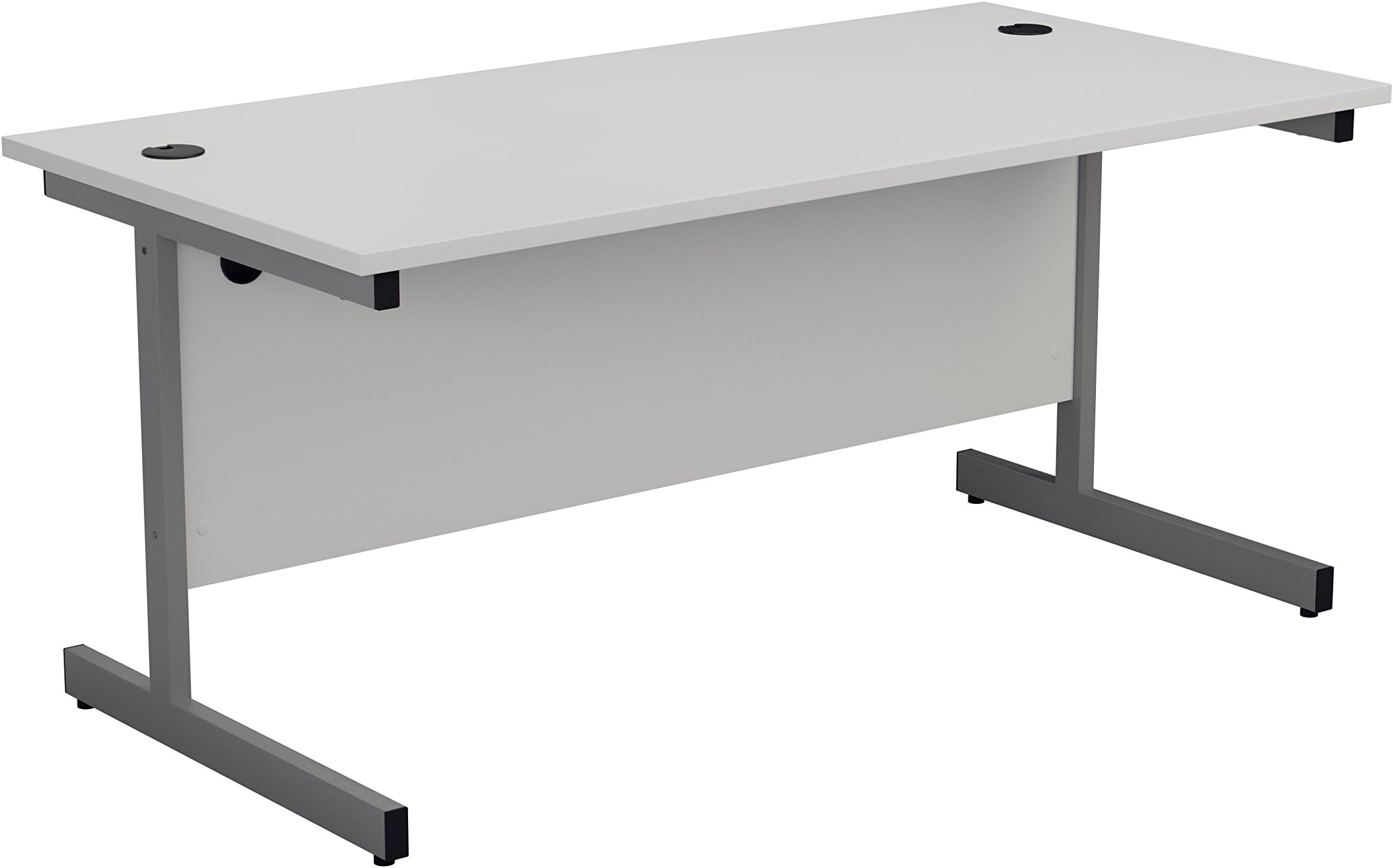 Office Hippo Rectangular Cantilever Desk - Heavy Duty Home Office Table with Integrated Cable Ports, PC Desk - Silver Frame/White Top, 120cm x 80cm