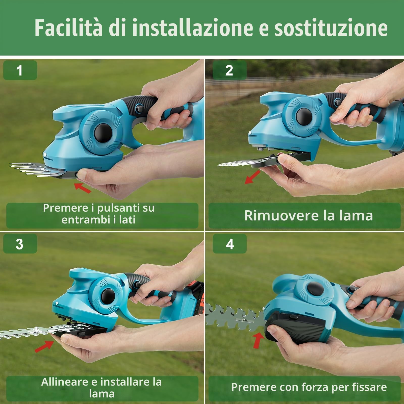 Taglia siepe Cesoia per Erba a Batteria 2-in-1 | 21V 3.0Ah con Caricabatterie | Base a Rotelle | Lame 22cm & 13cm | Compatibile con Comuni Batterie agli Ioni di Litio da 18V (BL1830 BL1850B)