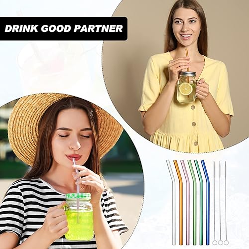 Miniatura 6 de Hosuly 36 pajitas de vidrio reutilizables a granel de 8 pulgadas x 0.315 in, dobladas de vidrio curvadas con cepillos de limpieza, popote de viaje