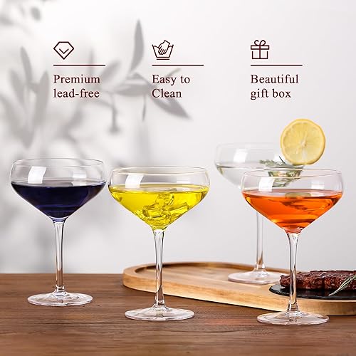 Miniatura 7 de Juego de vasos grandes Coupé de 4 a 12 onzas, vasos de martini espresso de cristal premium, copas de cóctel Coupé con cuchara de cóctel de acero