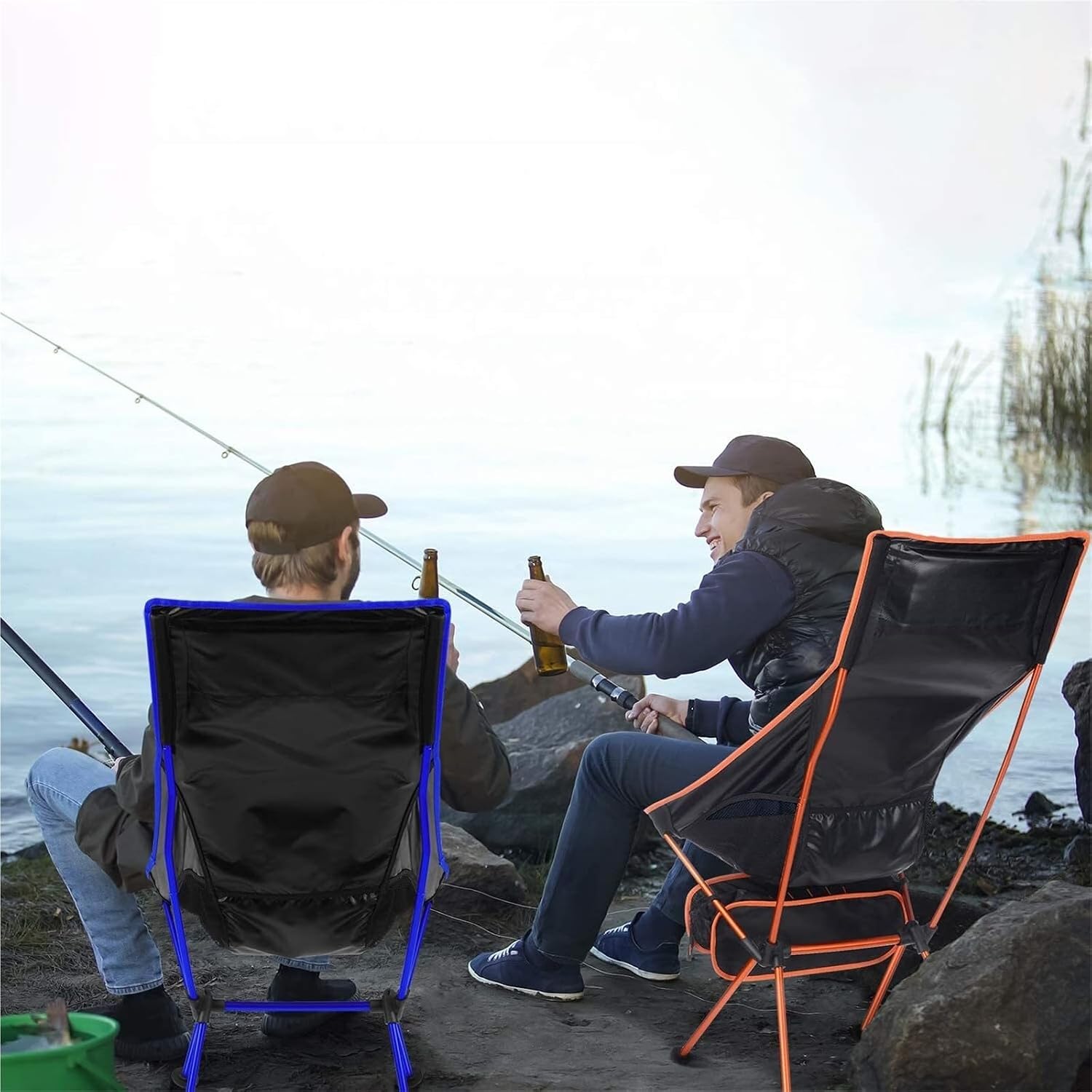 Outdoor Portable Camping Chair Oxford Cloth Folding Lengthen Camping Seat for Fishing BBQ Picnic Beach Ultralight Chair(Light Blue)