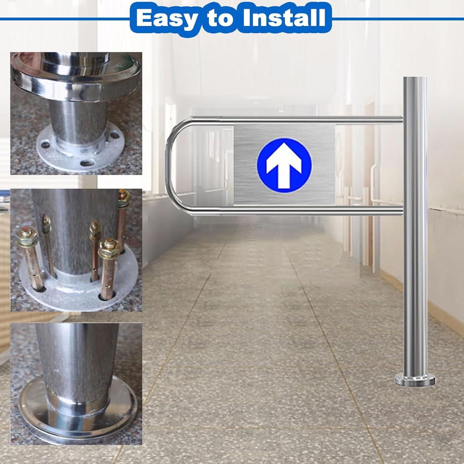 Automatic Closing Safety Swing Gate - Spring-Loaded Security Access Control for Supermarket Passages, 1-Way Entry/Exit Door, Right-Swing, 50x100cm (20x39in)