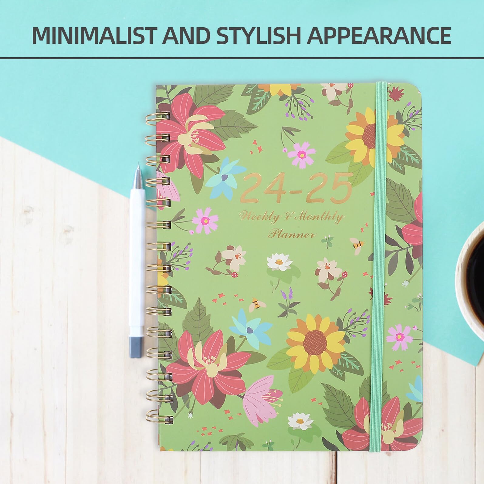 Agenda Semanal y Mensual con Espiral Planificador Portátil con Diseño Floral para Oficina Escuela y Uso Personal