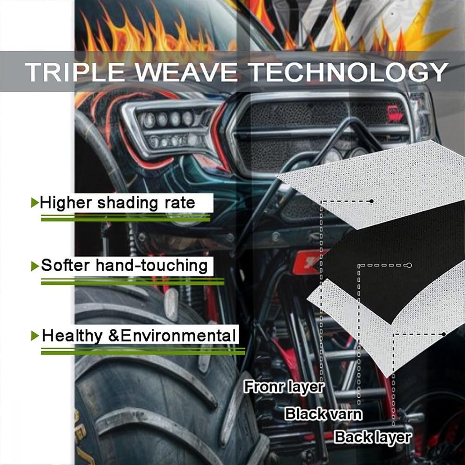 Monster Truck Curtains, Featuring A Flame Pattern Monster Truck Pattern for Kids Boys Girls Room Decor, Print Blackout Drapes for Living Room Bedroom Kitchen 2 Panel Set 21" W X 63" L