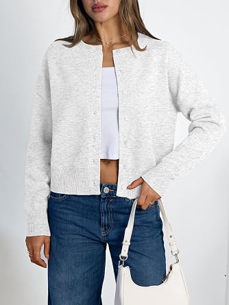 LILLUSORY Womens Button Up Cropped Cardigan Lightweight Knit Sweaters