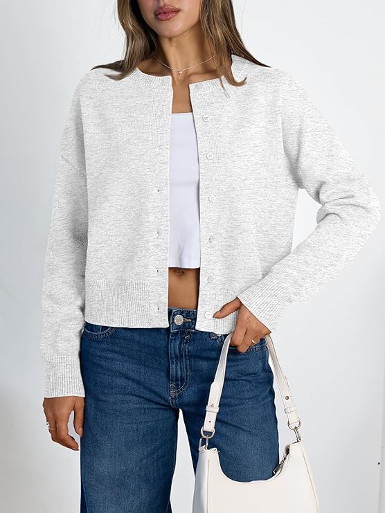 LILLUSORY Womens Button Up Cropped Cardigan Lightweight Knit Sweaters
