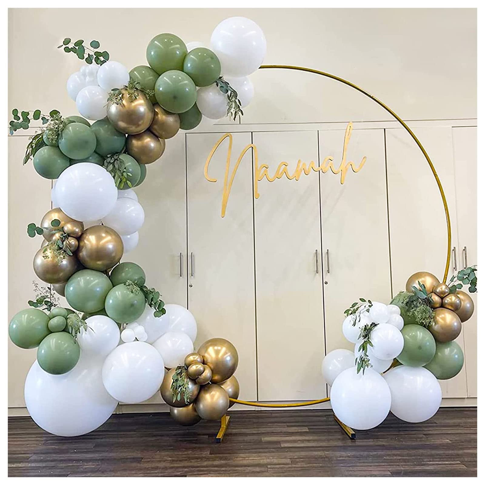 Décoration de kit d'arche de ballon, Arche De Mariage rond en métal pour fête d'anniversaire, fête de mariage, fête prénatale, Facile à Transporter et réutilisable, Gold/Blanc 1/1.2/1.5/1.8/2/2.4M