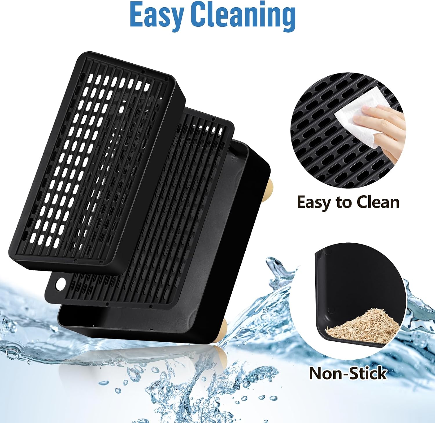Extra Large 2 Steps Cat Litter Box Step Ramp, Cat Litter Catcher Mat with Wooden Feet, Filter Function, Cat's Pedal Stool for Self-Cleaning Litter, Suitable Kitten & Elderly Cats (Black) image 5