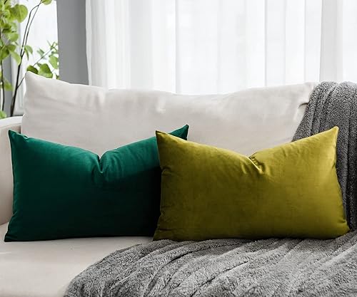 Miniatura 2 de Juego de 2 fundas de cojín decorativas de terciopelo lumbar de 16 x 24 pulgadas con cremallera, fundas de cojín rectangulares suaves y lisas de