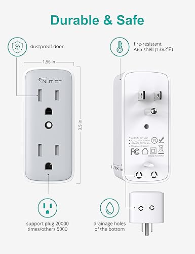 Miniatura 6 de Extensor de toma de corriente, regleta de alimentación para exteriores resistente a la intemperie, divisor de salida impermeable, 2 tomas de