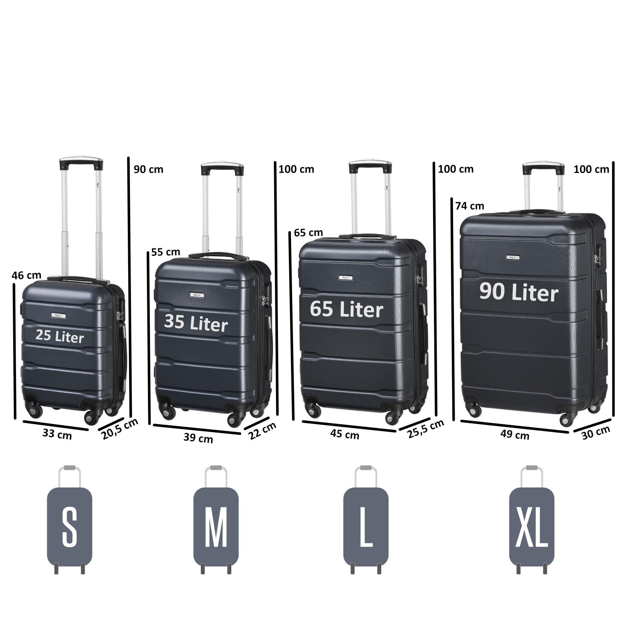 Zelsius Koffer Set 4 Stück, Anthrazit | ABS Hartschalenkoffer mit Zahlenschloss, 4 Rollen und Innen Trennwand | Hartschalenkoffer Set 4 teilig, Trolley, Koffer Groß, Luggage Set, Handgepäckkoffer