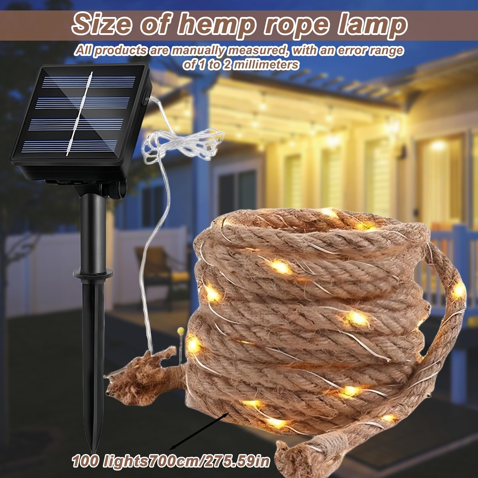 BYZESTY Solar Lichterkette 7m - 100 LED Baumwollseil Für Garten & Balkon