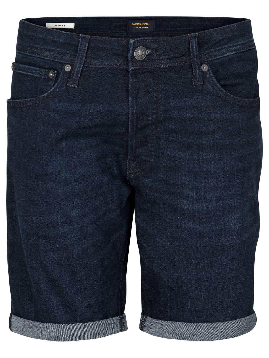 Jack & Jones JJIRICK Pantalones cortos elastizados para hombre, corte regular, bermudas de verano de tela vaquera lisa en negro o azul, tallas S, M, L, XL, XXL