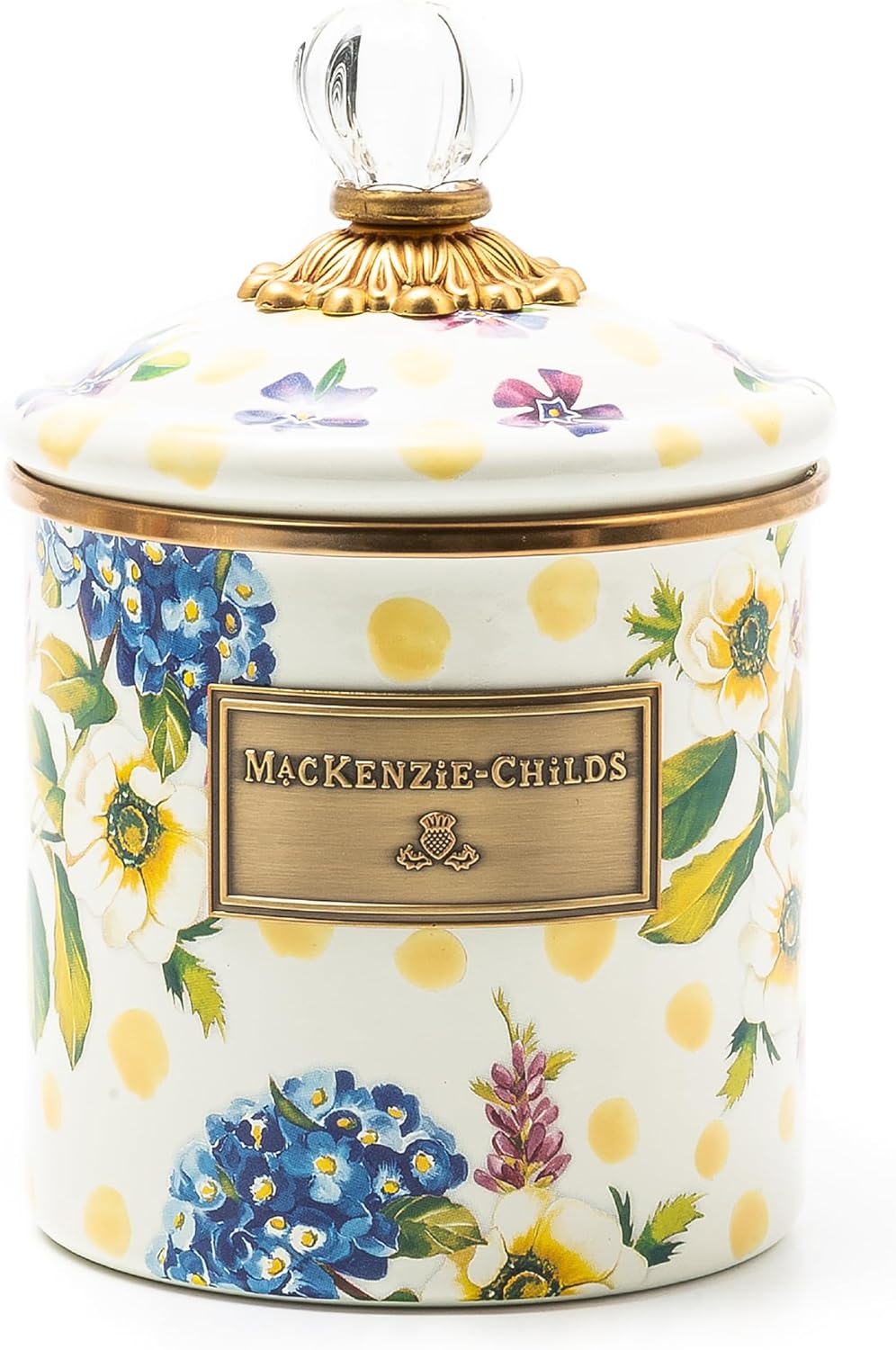 MACKENZIE-CHILDS Small Enamel Canister, Kitchen Storage Container for Flour and Sugar, 1.13 Liters, White Flower Market
