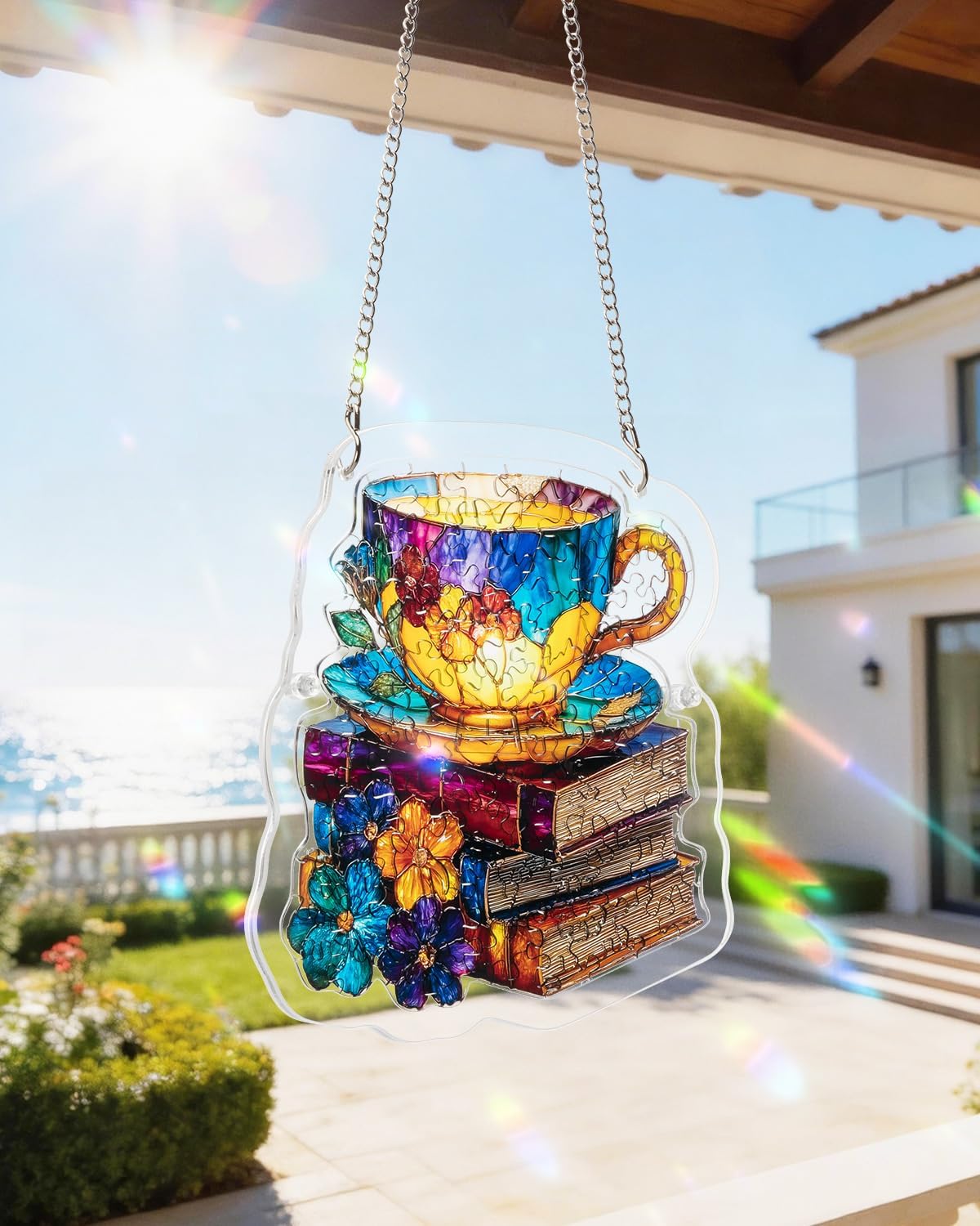 Acrylic Puzzle Suncatcher for Adults, Unique Irregular Radiant Bloom Teacup Sun Catchers Puzzle, DIY SunCatchers Puzzles Window Hanging, Home Decor, Gifts for Family and Friends, 8.85 in × 8.7 in