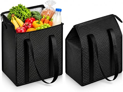 Insulated Reusable Grocery Cooler Bags with Zipper, Foldable
