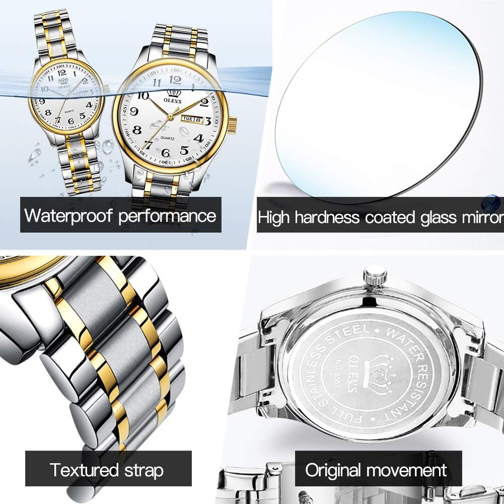 OLEVS Watch for Men Stainless Steel Business Dress Analog Quartz Men Watch Large Face Day Waterproof Luminous Classic Wrist Watch