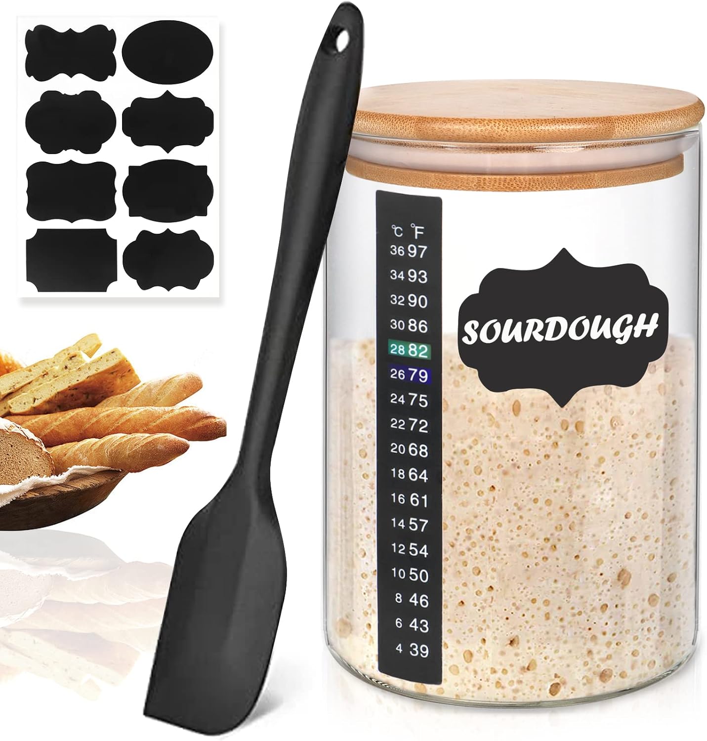 Kmise Sourdough Starter Jar, 34 Oz DIY Glass Sourdough