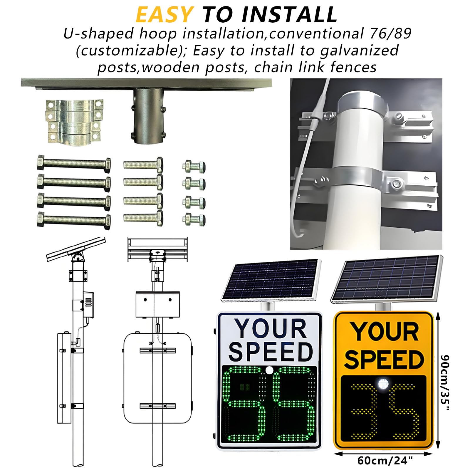 SeñAl De Velocidad Solar con Radar De 61 X 89 Cm, Detector De LíMite De Velocidad para Seguridad Vial, Alerta Roja De Exceso De Velocidad Y Alta Visibilidad Yellow