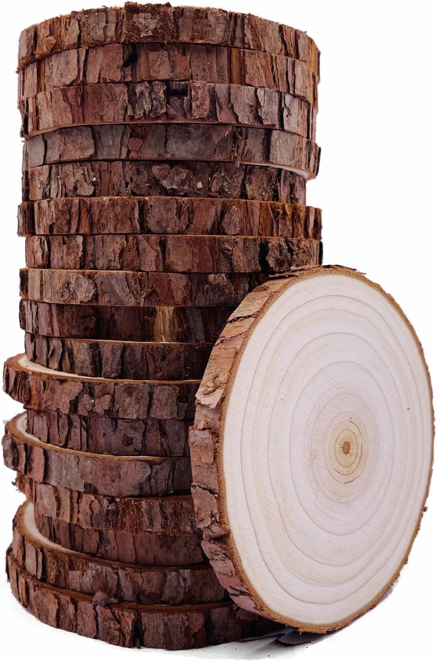 Unfinished Natural Wood Slices with Bark 20 Pcs 3.5-4 inch Craft Wood kit Cir...