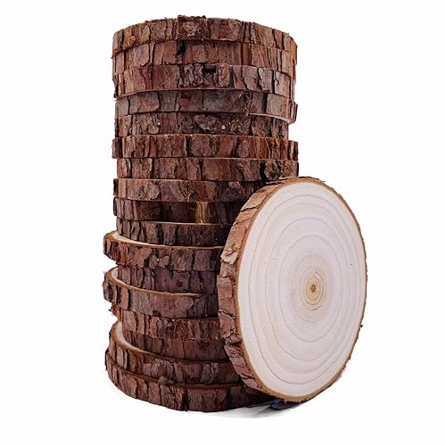 Unfinished Natural Wood Slices with Bark 20 Pcs 3.5-4 inch